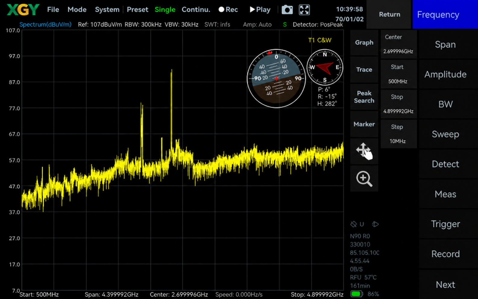 YSA-P400 spectrum display with antenna pitch roll and heading