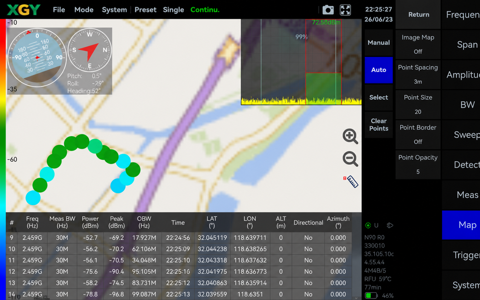 YSA-P400 GNSS mapping with signal strength and antenna attitude